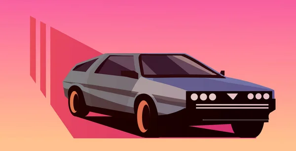 Retro Wave Auto Jaren Stijl Vector Retrowave Illustratie — Stockvector