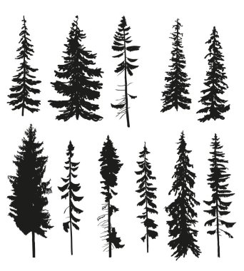 pine silhouettes collection clipart