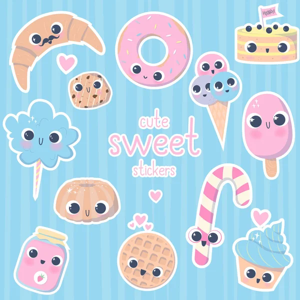 可爱的甜贴纸集 — 图库矢量图片