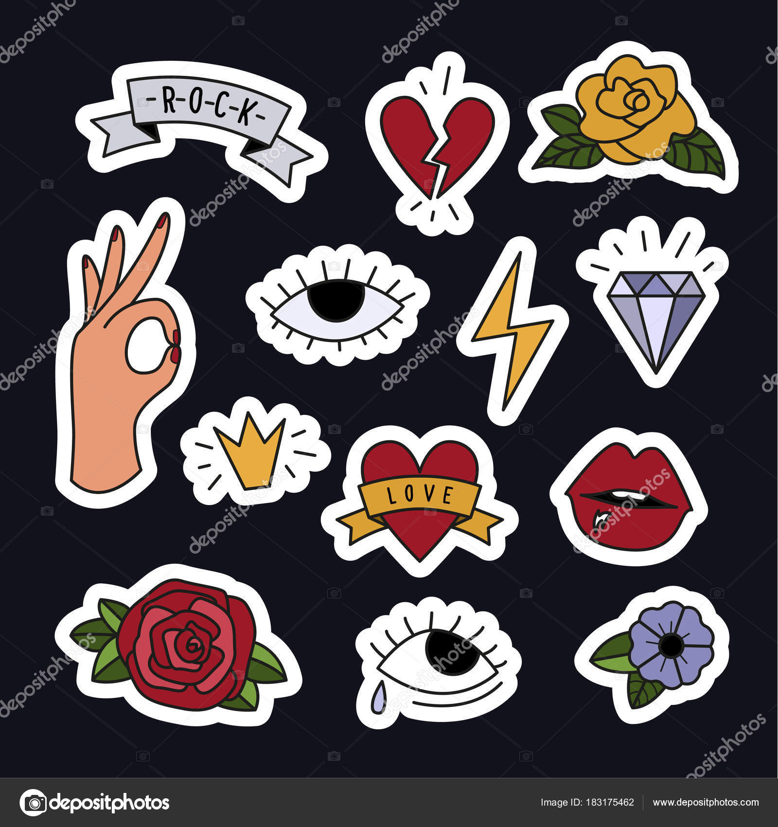 As Eervol Resistent Collection Stickers Old School Tattoo Style Stock Illustration by  ©AmmaShams #183175462