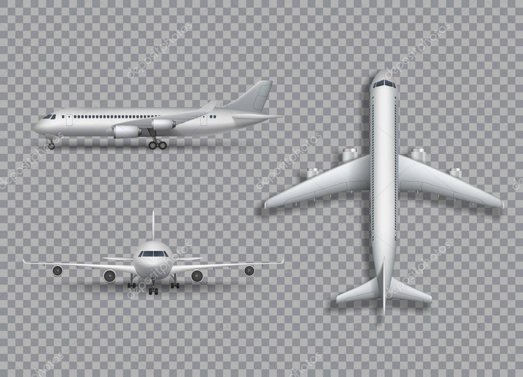 White airplane mock up isolated. Aircraft, airliner realistic 3d