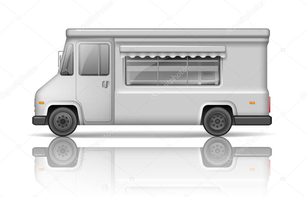 Download Realistic Food Truck isolated on white. Fast food or ice cream Van template for Mock Up for your ...