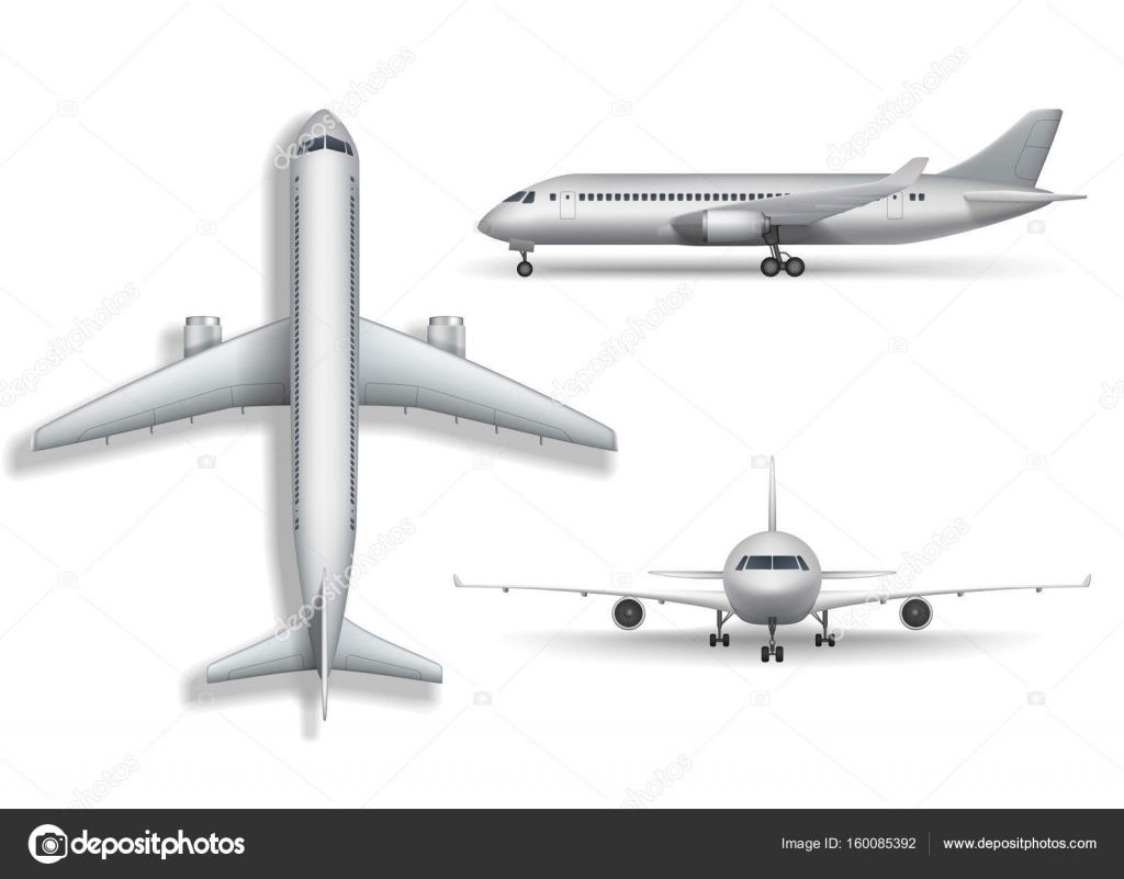 Download Silver Realistic Airplane Mock Up Isolated Aircraft Airliner 3d Illustration On White Background Set Of Air Plane From Front Side And Top View Vector Illustration Vector Image By C Sergey 85