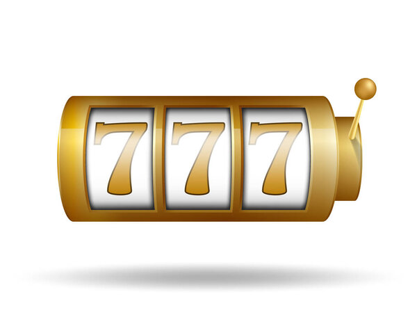 Lucky seven on slot machine. Gold Slot machine. Casino jackpot concept. Vector illustration.