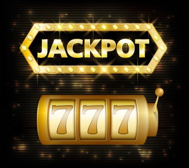 Jackpot casino loto etiket arka plan işareti. Casino jackpot 777 sembolü beyaz izole parlayan metin ile kazanan kumar. Vektör çizim