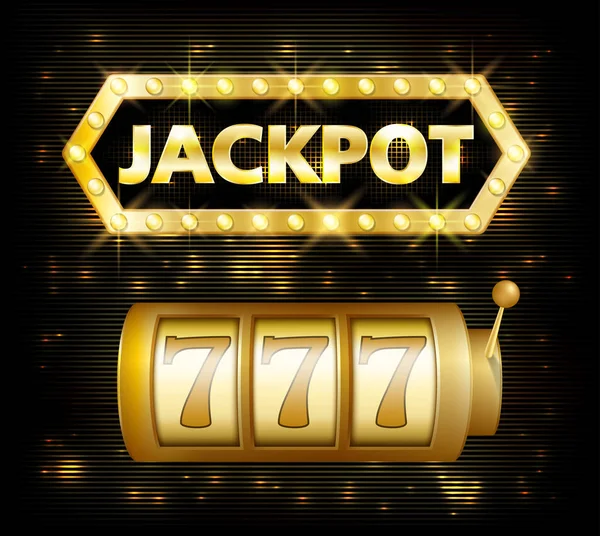 Jackpot casino lotto etykieta tło znak. Jackpot w kasynie 777 gamble zwycięzca z tekstem świeci symbol na białym tle. Ilustracja wektorowa — Wektor stockowy