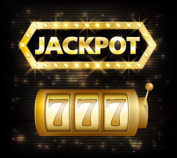 Jackpot casino loto etiket arka plan işareti. Casino jackpot 777 sembolü beyaz izole parlayan metin ile kazanan kumar. Vektör çizim — Stok Vektör