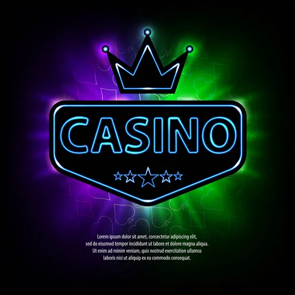 Helles vegas Casino Banner mit Leuchtrahmen und abstraktem Glücksspiel Hintergrund. Casino umrahmt neonfarbenes Banner. Vektorillustration — Stockvektor