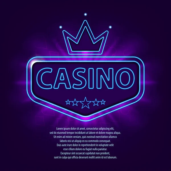 Banner con marco de neón. Casino marco de neón brillante bandera sobre fondo oscuro. Plantilla de publicidad brillante casino vegas. Ilustración vectorial — Vector de stock