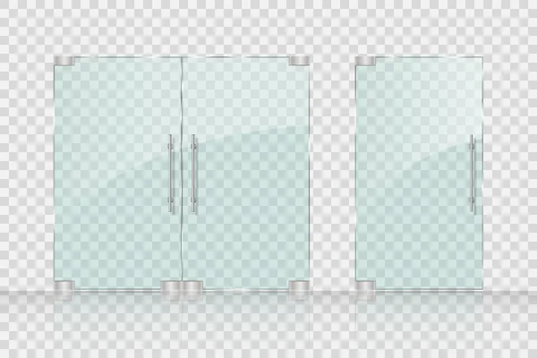 Geschäft, Mall Glastüren für Markt und Boutique. Glastüren isoliert auf transparentem Hintergrund. Vektorillustration — Stockvektor
