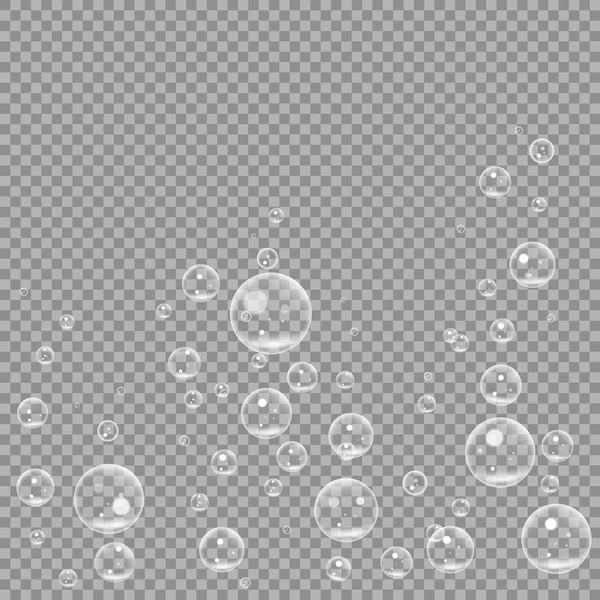 Unterwasser sprudelnde Luftblasen isoliert auf transparentem Hintergrund. Luft Wasser klare Blase im Wasser, Meer, Aquarium, Ozean. Vektorillustration — Stockvektor
