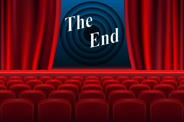 Scène cinéma le fond de la fin. Salle de cinéma réaliste intérieur avec des sièges rouges. Illustration vectorielle — Image vectorielle