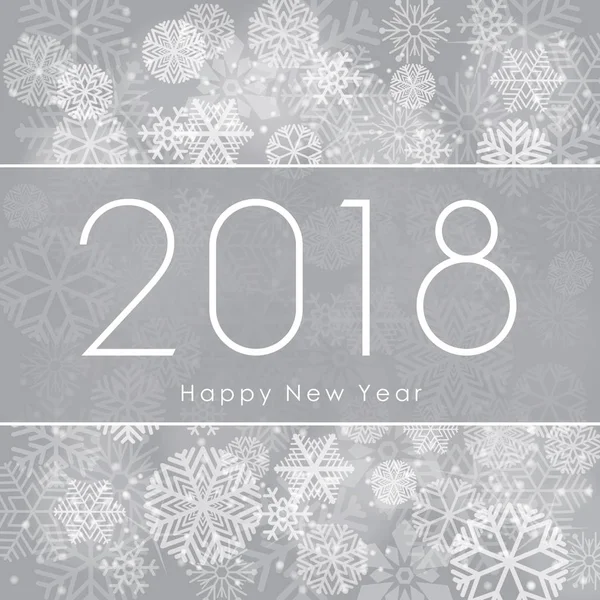 Mutlu yeni yıl 2018 metin tasarım. resimde beyaz numaraları ve kar taneleri ile gri arka plan üzerinde tebrik. Vektör — Stok Vektör