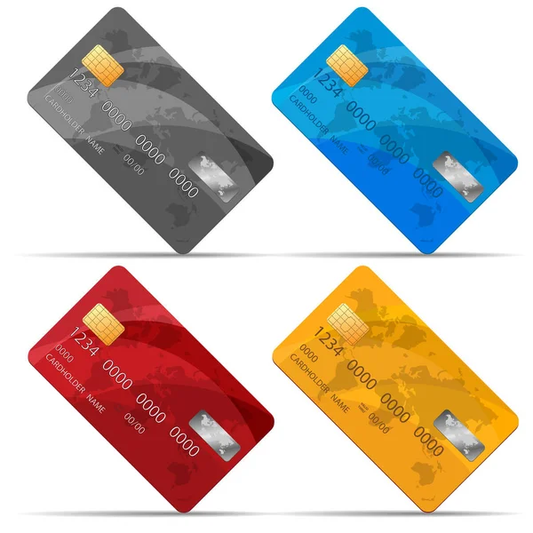 Vector Set van gedetailleerde creditcards, geïsoleerd op wit. Creditcard vectorillustratie. Zakelijke oplossing. — Stockvector