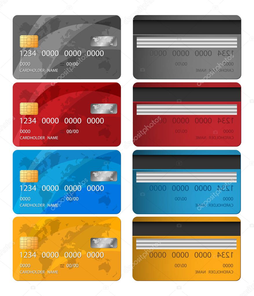 Set of Vector Credit Card two sides. Credit card vector illustration. Business Solution.