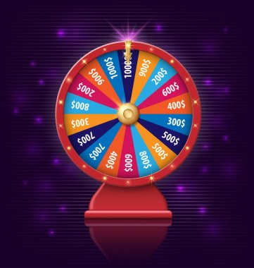 Tekerleğin servet online casino, poker, rulet, slot makineleri, kağıt oyunları için parlayan lambalar ile. Menekşe koyu arka plan üzerinde izole servet nesnenin gerçekçi 3d tekerlek