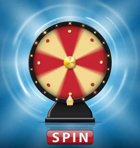 Roue de fortune de rotation 3d réaliste isolé avec bouton Spin. Roue de la fortune avec des lampes lumineuses pour casino en ligne. Illustration vectorielle — Image vectorielle