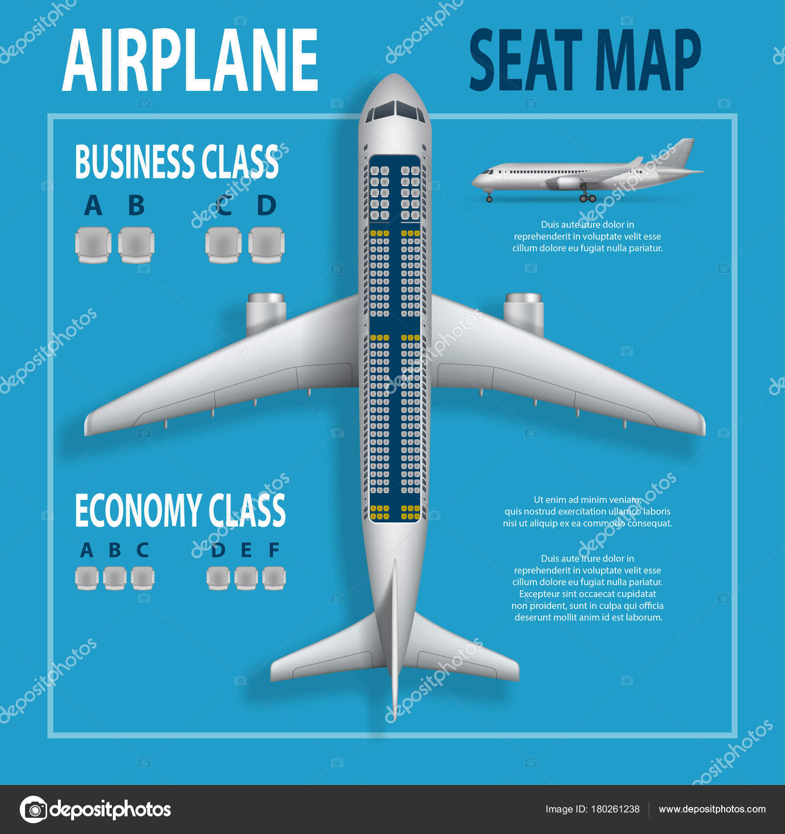 banner poster flyer with airplane seats plan business and economy flyer seating