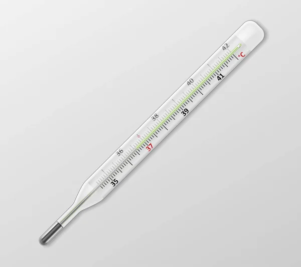 Медицинский ртутный термометр на белом фоне. Диагностический прибор для измерения реальной температуры изолирован. векторная иллюстрация — стоковый вектор