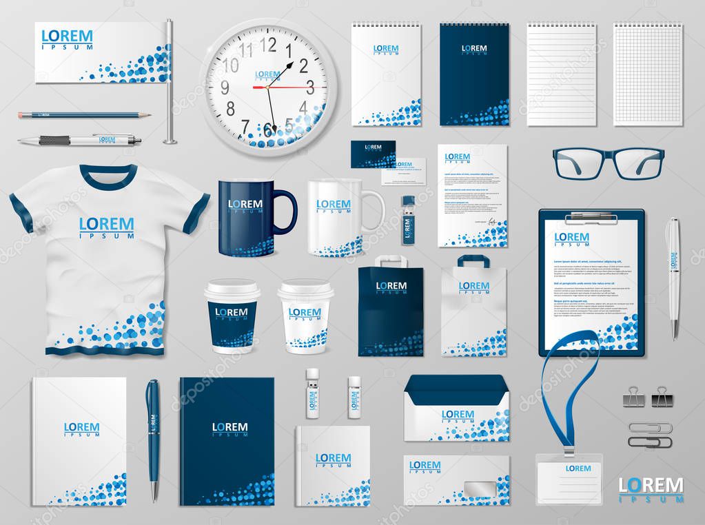 Corporate Branding identity template design. Modern Stationery mockup blue color. Business style stationery and documentation for your brand. Vector illustration