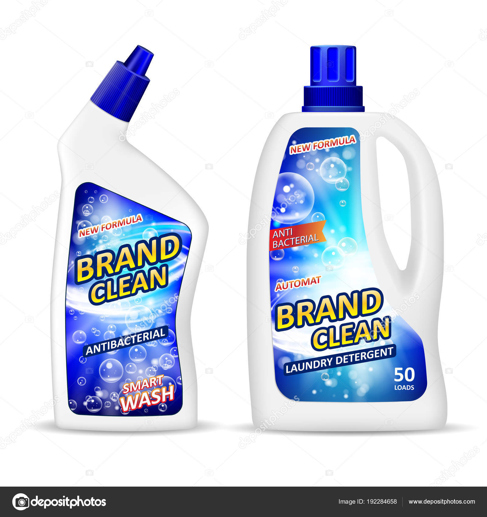 Realistic plastic bottle mockup with label, antibacterial gel laundry  detergent for cleaning bathroom, liquid soap toilet cleaner. White package  design for your brand. Vector illustration Stock Vector Image by ©  #192284658