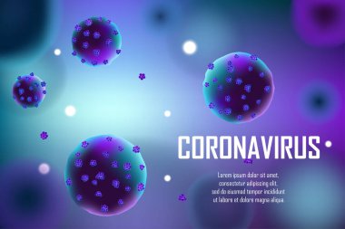 Gerçekçi koronavirüs salgını geçmişi. Pandemik Coronavirus 2019-ncov reklam pankartı tasarımı. Virüs hücre molekül vektör çizimi.