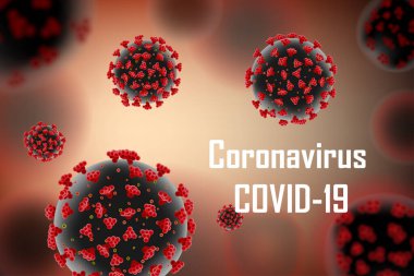 Gerçekçi koronavirüs salgını geçmişi. Pandemik Coronavirus 2019-ncov Uyarı Pankartı Tasarımı. Virüs hücresi kırmızı molekül vektör çizimi.