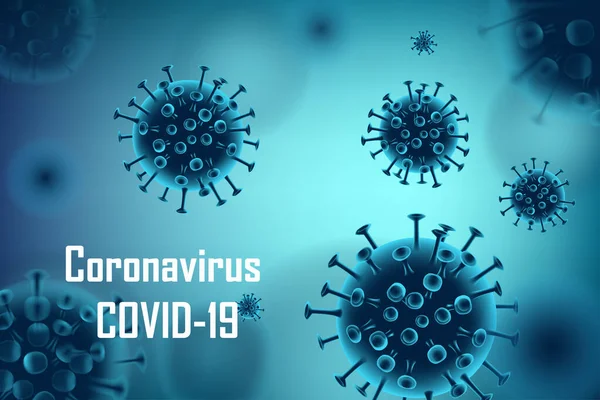 Latar belakang wabah medis coronavirus yang realistis. Pandemic Coronavirus 2019-nCoV ad concept banner design. Ilustrasi vektor molekul sel virus . - Stok Vektor