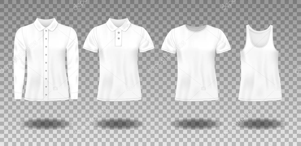 Realistic Blank uniform template sleeveless t-shirt, Polo, shirt with long sleeves. Mockup for clothes design, front view. vector illustration EPS 10