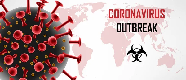 Coronavirus 2019-ncov (em inglês). Uma doença viral respiratória nova, modelo 3D do vetor do surto de Coronavirus —  Vetores de Stock