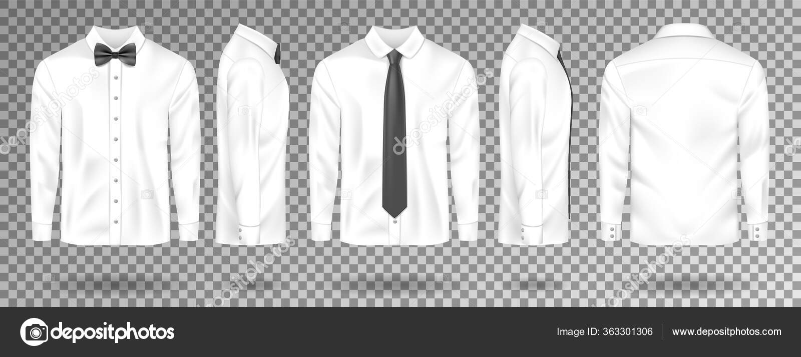 Download Blank White Shirt With Black Tie And Bow Tie Isolated Realistic Men Shirt Mockup With Long Sleeves Front Side Back View Vector Illustration Stock Vector Royalty Free Vector Image By C Sergey 85 363301306