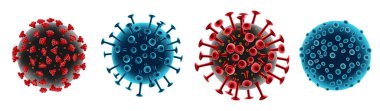 CoronaVirus COVID 19 farklı modeller. Tıbbi virüs hastalığı, Coronavirüs enfeksiyon elementleri. vektör illüstrasyonu.