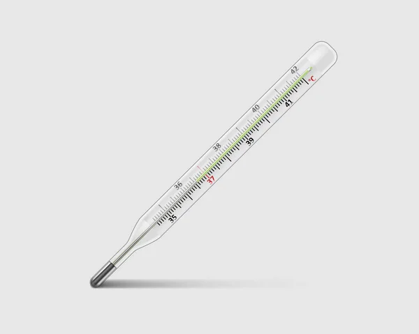 Медицинский ртутный термометр на прозрачном фоне. Диагностический прибор для измерения реальной температуры. векторная иллюстрация — стоковый вектор