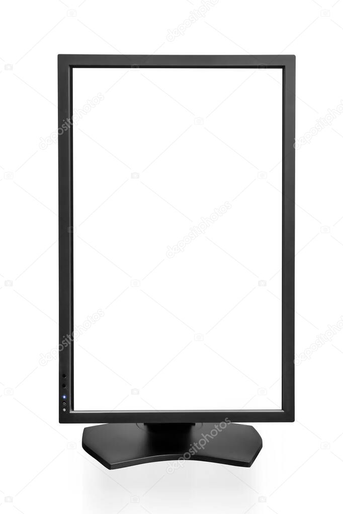 PC monitor in vertical (full page) orientation. Isolated on white, clipping path included