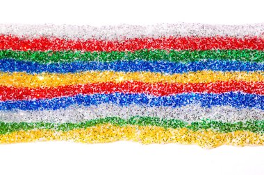 Çok renkli parlak jel şeritleri yakın çekim. Beyaz üzerine