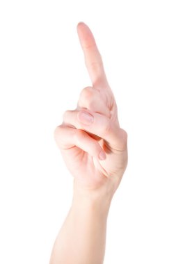 Parmakla işaret ediyor. Kırpma yolu ile beyaz üzerinde izole