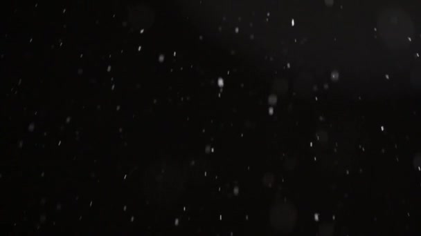 Copos de nieve en el cielo negro caen desde arriba — Vídeo de stock