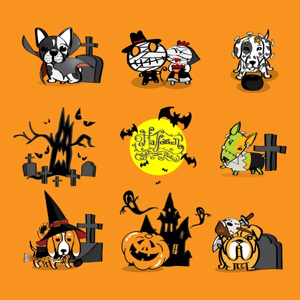 Halloween puppy Ubrani jak duch — Wektor stockowy