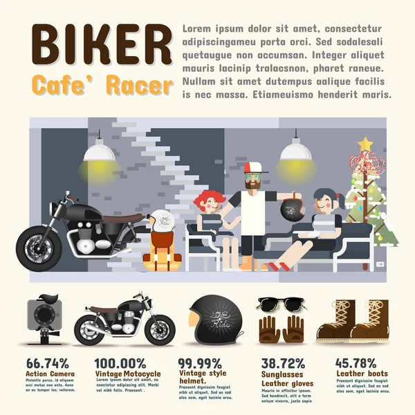 Biker Cafe Racer accessories Infographics — Stock Vector