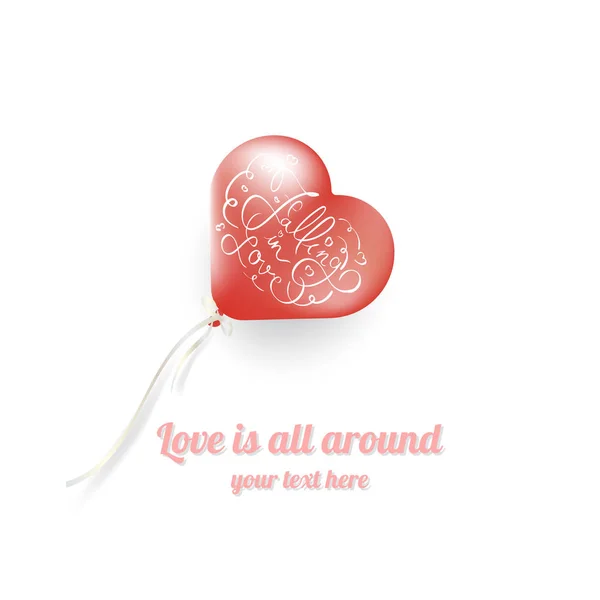 Roter herzförmiger Ballon auf weißem Valentinstag-Hintergrund — Stockvektor