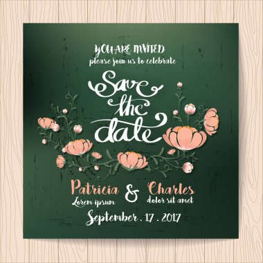 Düğün davetiye şablonları vintage tarzı çiçekli