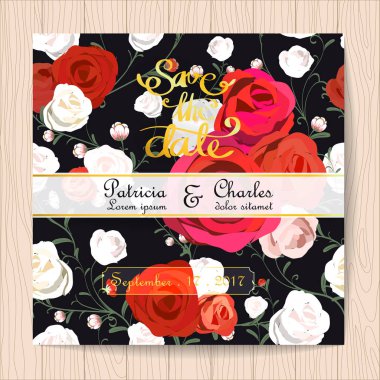 Düğün davetiye kartı vintage tarzı, gül çiçek deseni depo