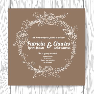 Düğün davetiye kartı doodle tarzı çiçek şablonları ile