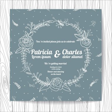 Düğün davetiye kartı doodle tarzı çiçek şablonları ile