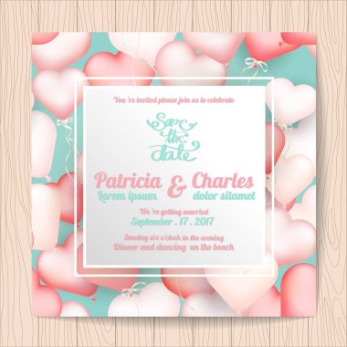 Düğün davetiye kartı şablonları, tatlı kalp balon adam