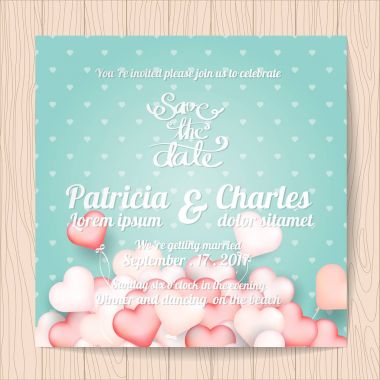 Düğün davetiye kartı şablonları, tatlı kalp balon adam
