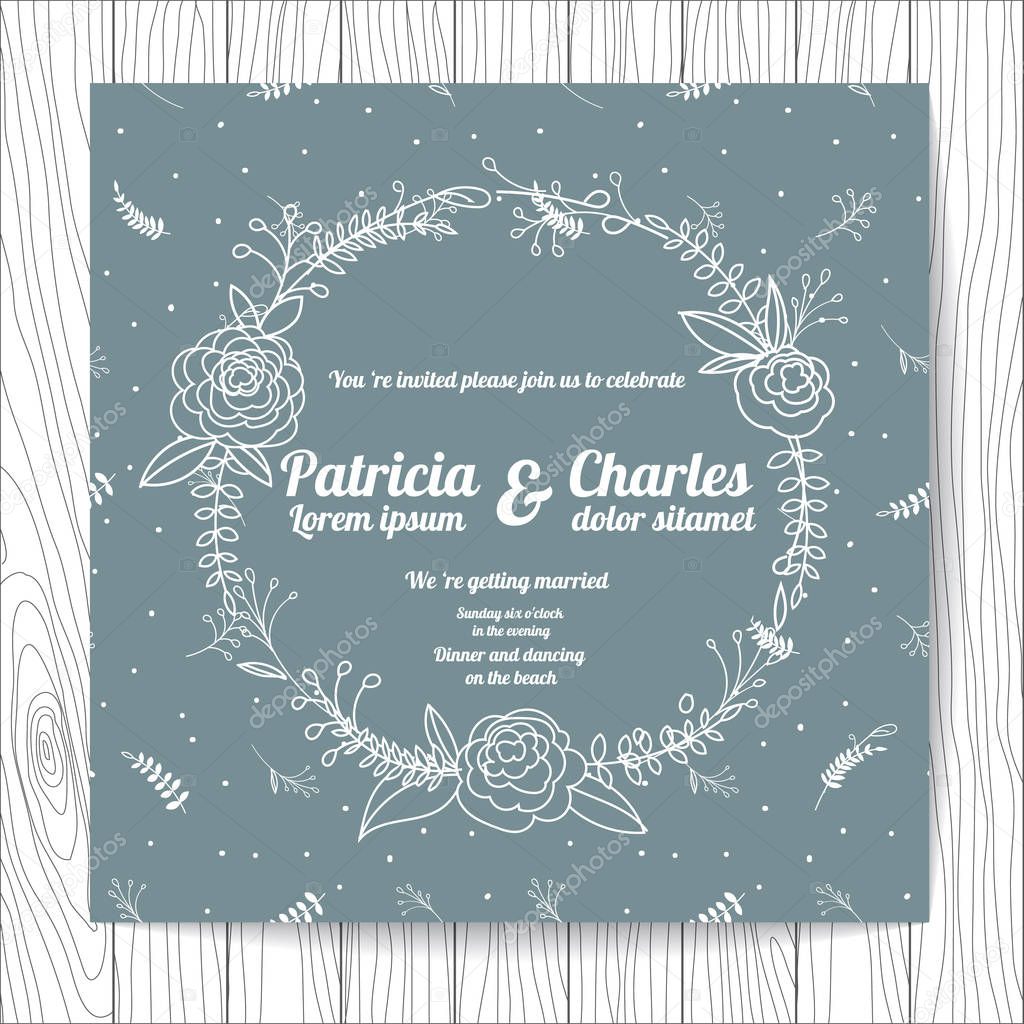 Wedding invitation card doodle style with flower templates
