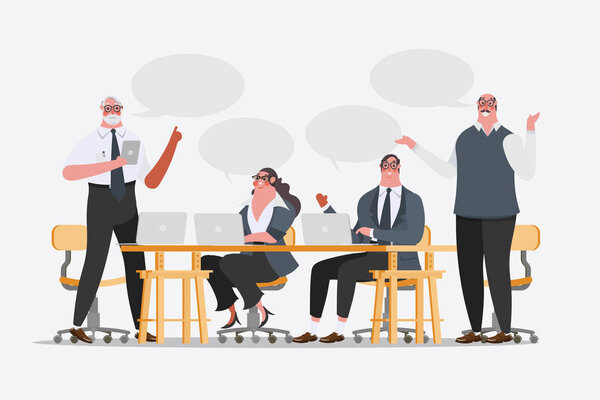 Иллюстрация рисунка персонажа мультфильма. Конференция деловой команды
 