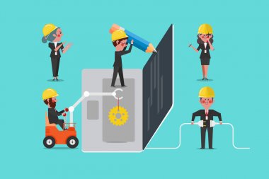 Web geliştirme ekip oluşturma, konsept tasarım çizgi film karakteri 