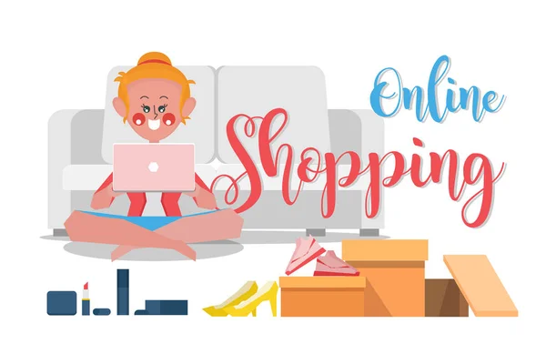 Shopping en ligne, Les femmes commandent des produits en ligne à partir de la w Vecteur En Vente